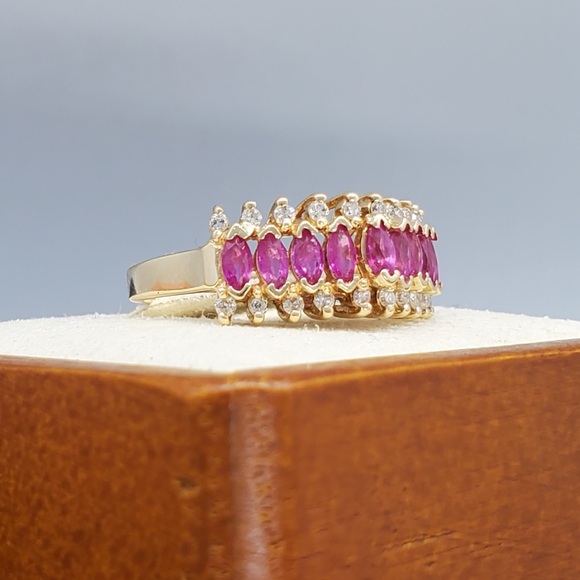 1.73ctw Ruby & Diamond Band Ring 14k solid Gold - Picture 6 of 13